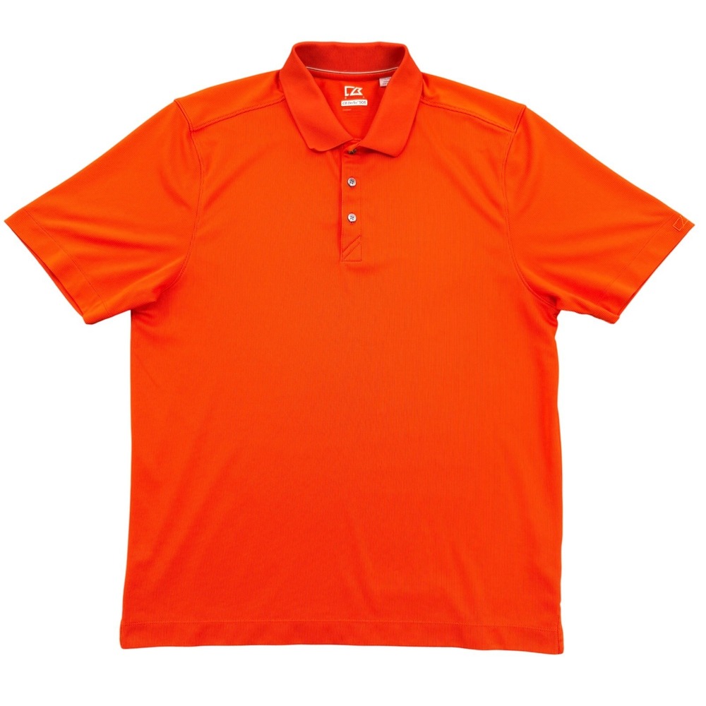 Cutter & Buck Men L DryTec UPF 50+ Orange Short Sleeve Golf Polo Shirt Preppy